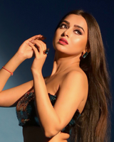 Tejaswini Prakash in Radiance Crystal Cocktail Earring - Peacock Blue