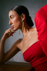 Karishma Tanna in Fusion Tassel Earring - Black and White