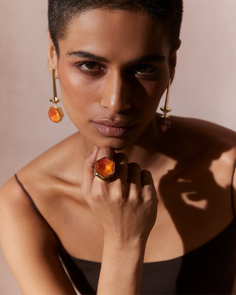 Hexa Crystal Earring -  Orange Dawn