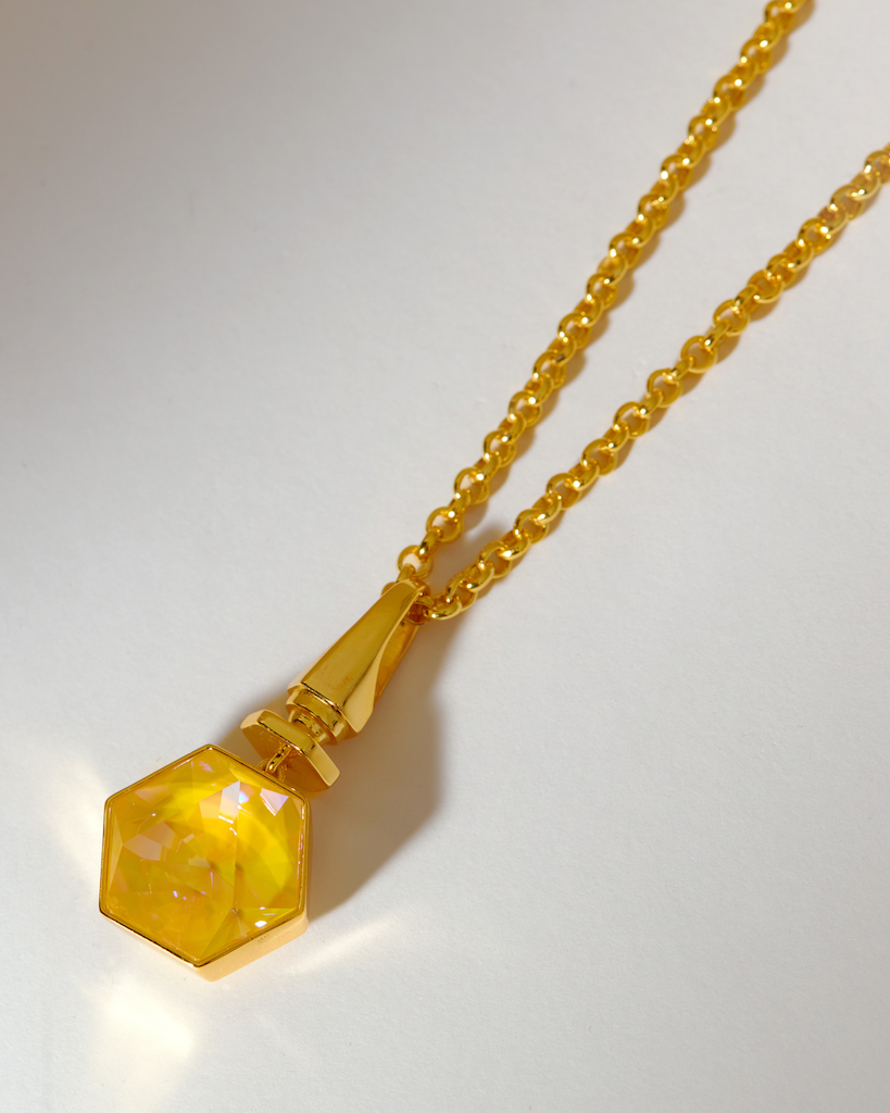 Yellow Stone Necklace Gold Heart Pendant UK Handmade Crystal Jewellery