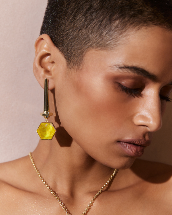 Hexa Crystal Earring -  Sunrise Yellow