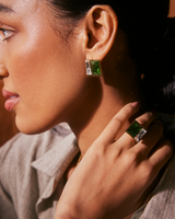 Fusion Crystal Earring - Fern & White