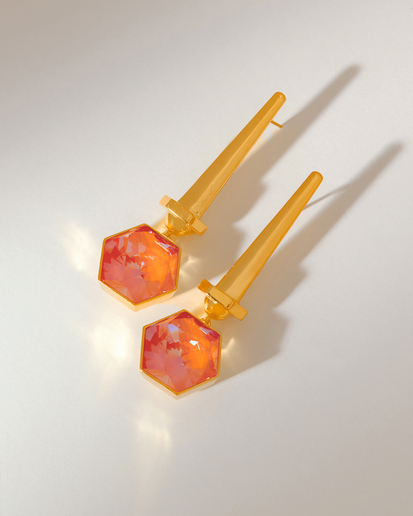 Hexa Crystal Earring -  Orange Dawn