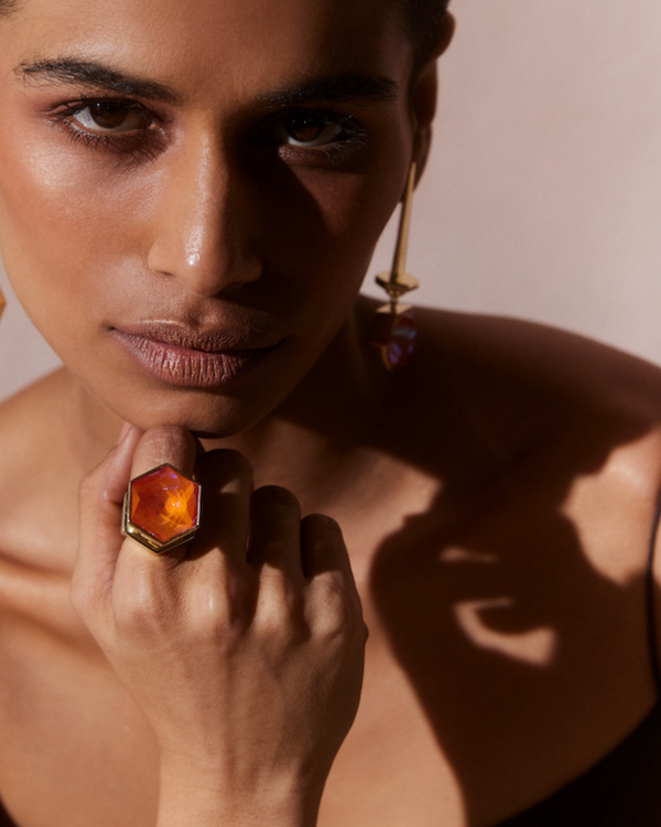 Hexa Crystal Ring -  Orange Dawn