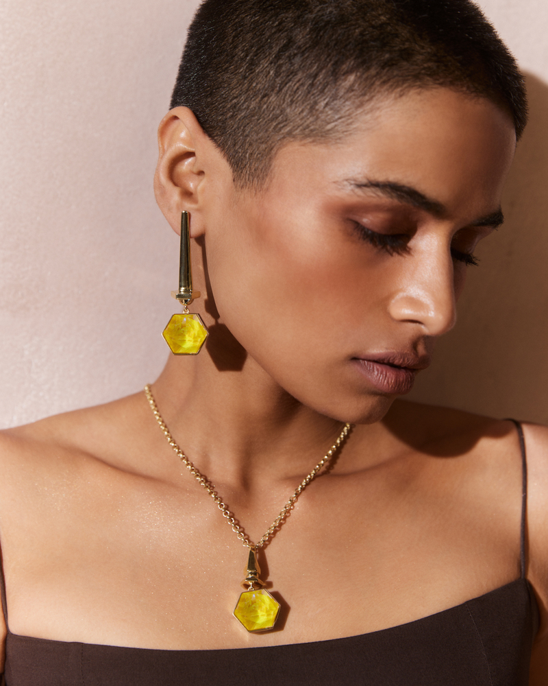 Hexa Crystal Earring -  Sunrise Yellow