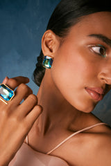 Tejaswini Prakash in Radiance Crystal Cocktail Earring - Peacock Blue